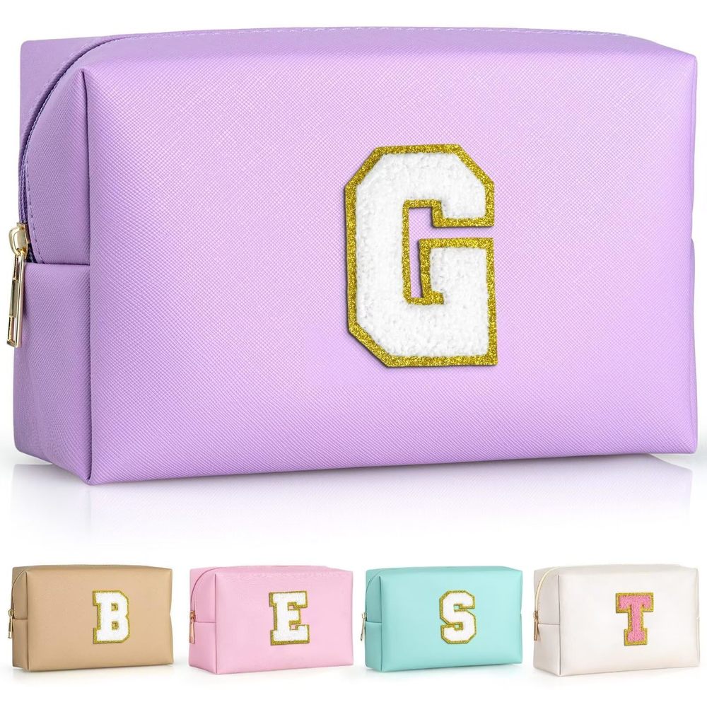 Travel Makeup Bag, Personalized Initial Toiletry Bag W Zipper, Cute Makeup🤍